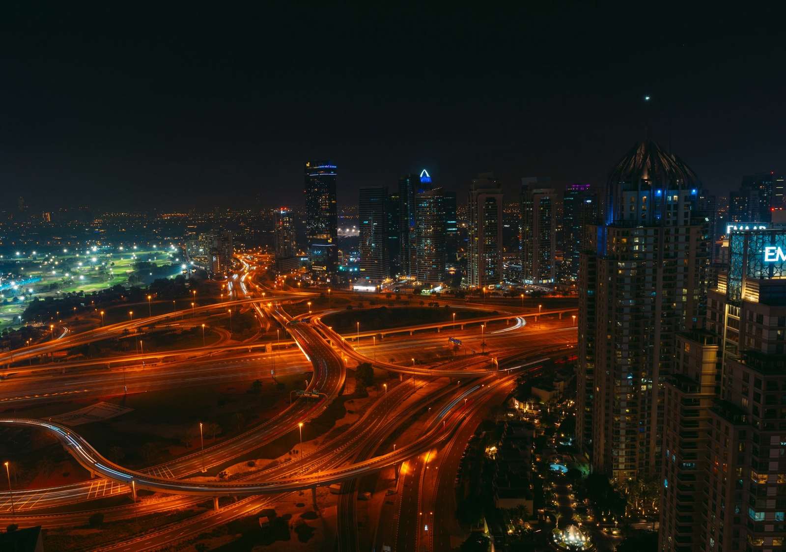 Sheikh Zayed Road at night, seen from above